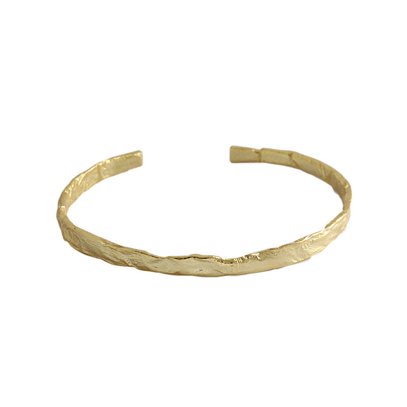 Simple Concave Convex Round 925 Sterling Silver Open Bangle - SterlingSilberSchmuck