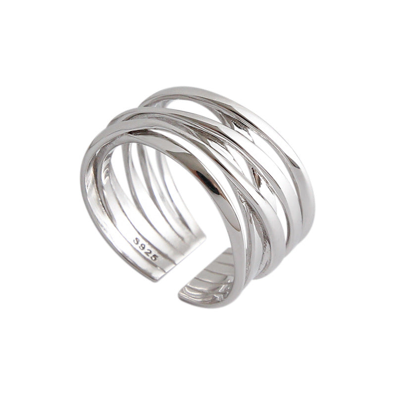 Mehrschicht Kreuz Ring 925 Sterling Silber verstellbar modern