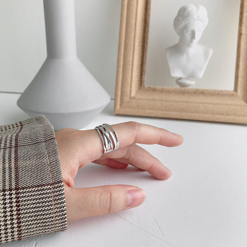 Mehrschicht Kreuz Ring 925 Sterling Silber verstellbar modern
