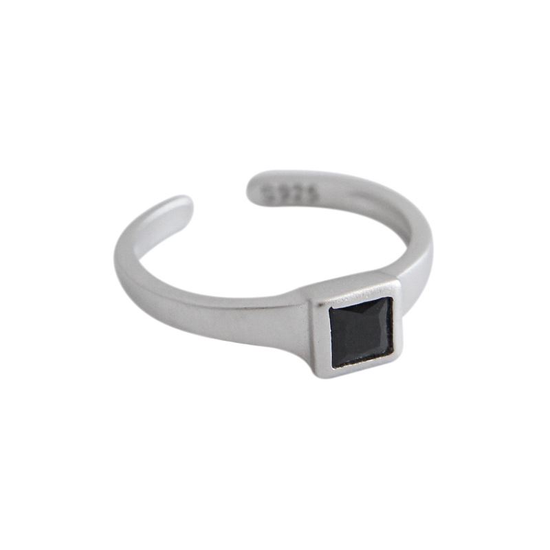 Schwarzer Office-Ring mit kubischem Zirkonia, verstellbar, aus 925er Sterling Silber, von silverbene.