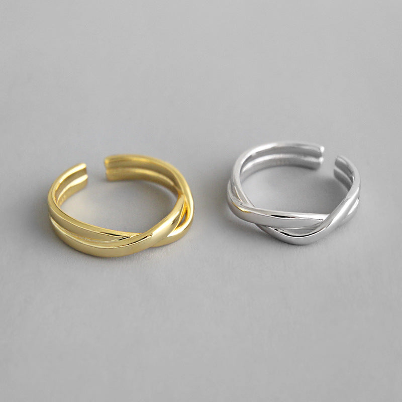 Ins Lines Cross Twisted 925 Sterling Silver Adjustable Ring - SterlingSilberSchmuck