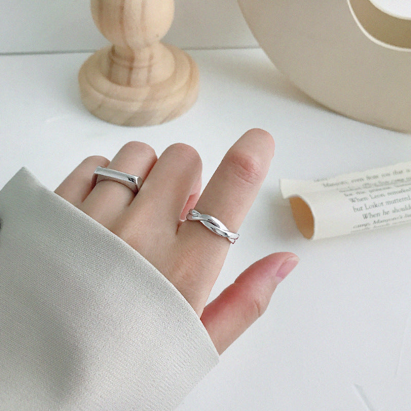 Ins Lines Cross Twisted 925 Sterling Silver Adjustable Ring - SterlingSilberSchmuck