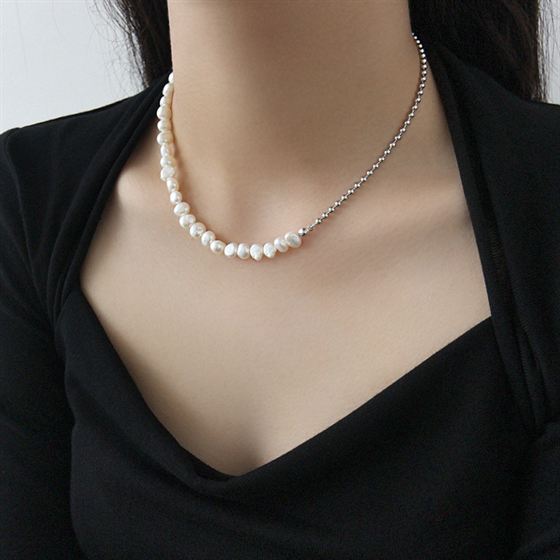 Perlen Choker 925 Sterling Silber unregelmäßig elegant modern