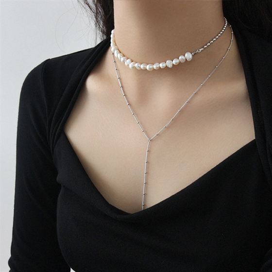Perlen Choker 925 Sterling Silber unregelmäßig elegant modern