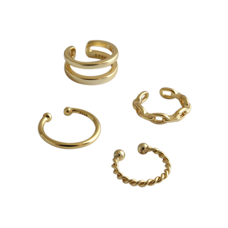 Simple Hollow Chain Twisted 925 Sterling Silver Non-Pierced Earrings(Single) - SterlingSilberSchmuck