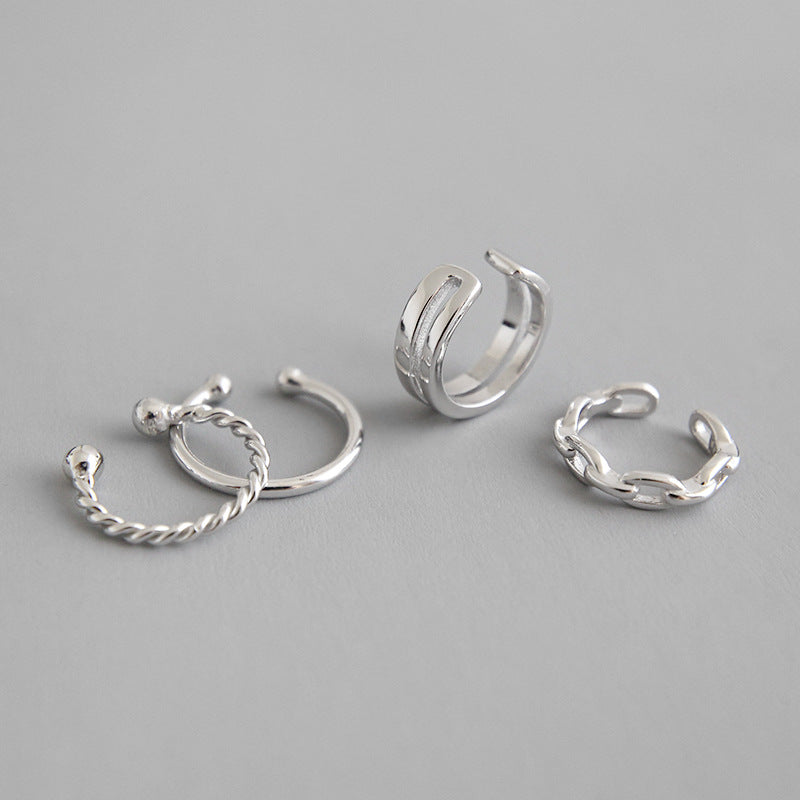 Simple Hollow Chain Twisted 925 Sterling Silver Non-Pierced Earrings(Single) - SterlingSilberSchmuck
