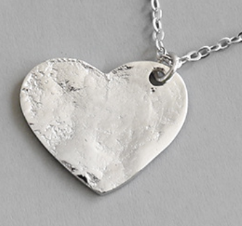 Irregular Surface Heart 925 Sterling Silver Necklace - SterlingSilberSchmuck