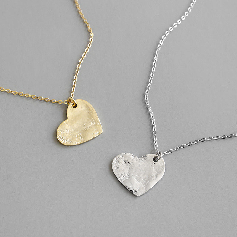 Irregular Surface Heart 925 Sterling Silver Necklace - SterlingSilberSchmuck