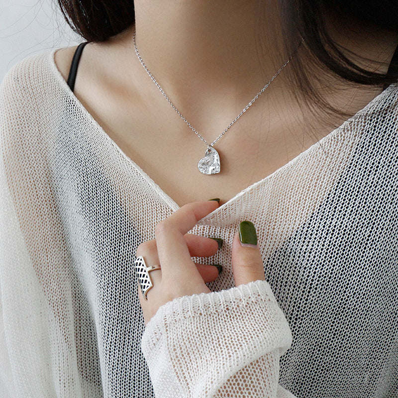 Irregular Surface Heart 925 Sterling Silver Necklace - SterlingSilberSchmuck