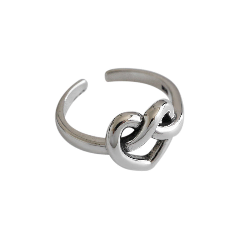Retro Herz Knoten Ring 925 Sterling Silber verstellbar elegant