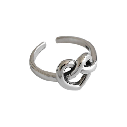 Retro Herz Knoten Ring 925 Sterling Silber verstellbar elegant