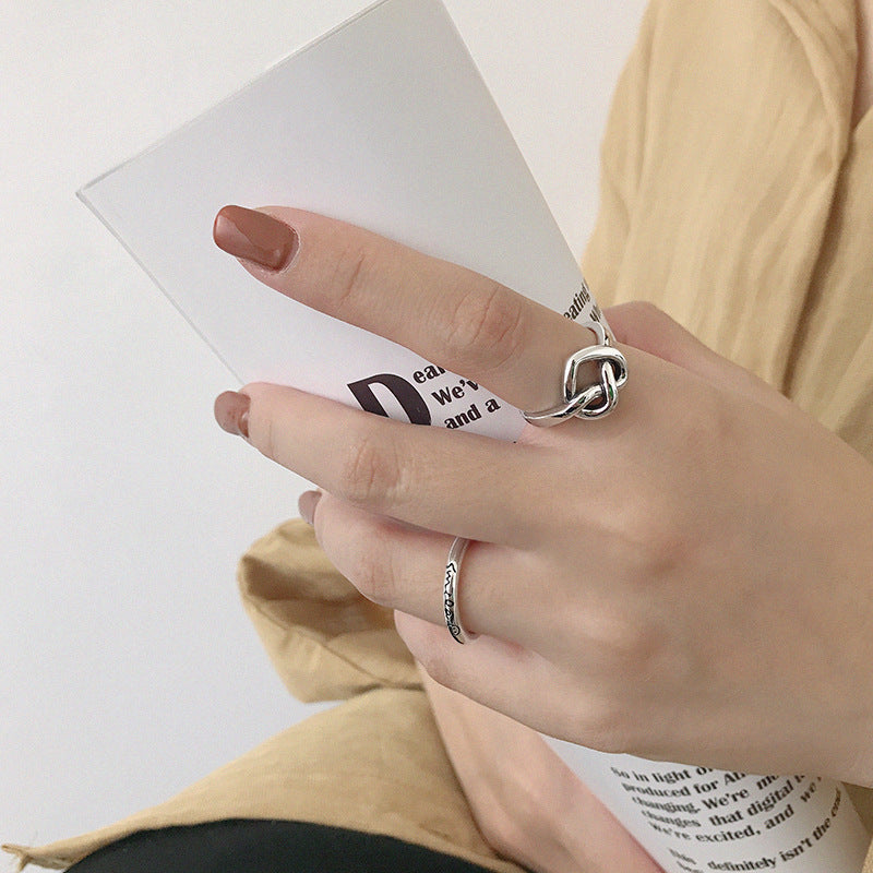Retro Herz Knoten Ring 925 Sterling Silber verstellbar elegant