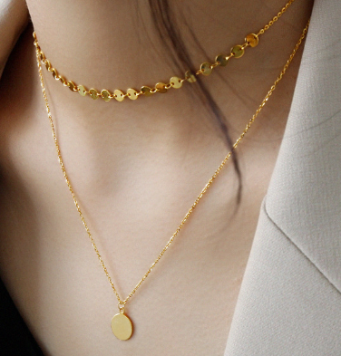 Geometry Wafer Double Layer 925 Sterling Silver Necklace - SterlingSilberSchmuck