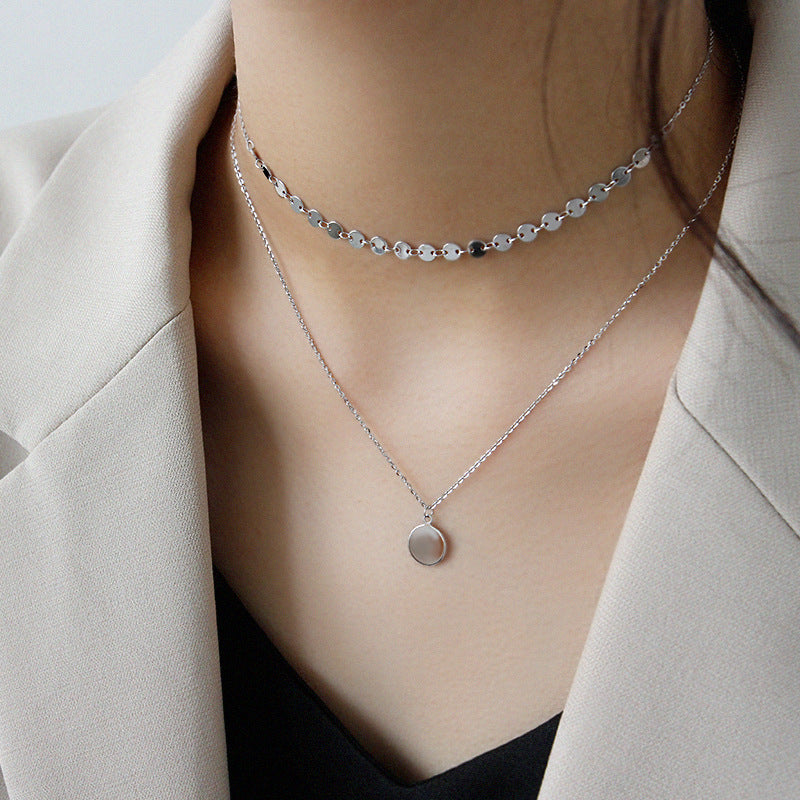 Geometry Wafer Double Layer 925 Sterling Silver Necklace - SterlingSilberSchmuck