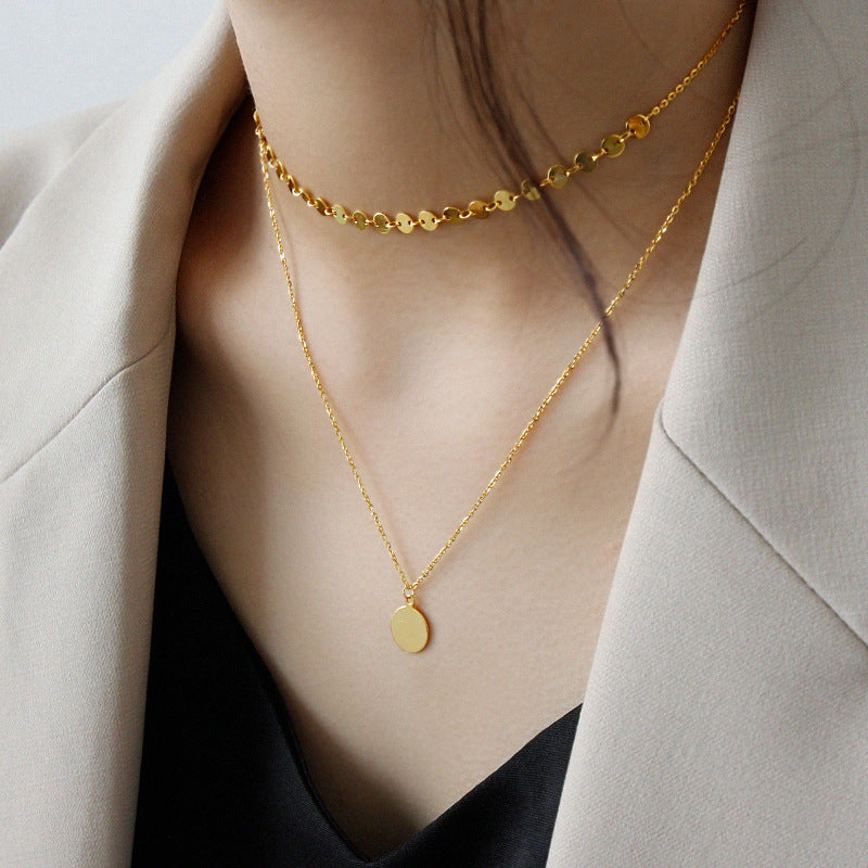 Geometry Wafer Double Layer 925 Sterling Silver Necklace - SterlingSilberSchmuck