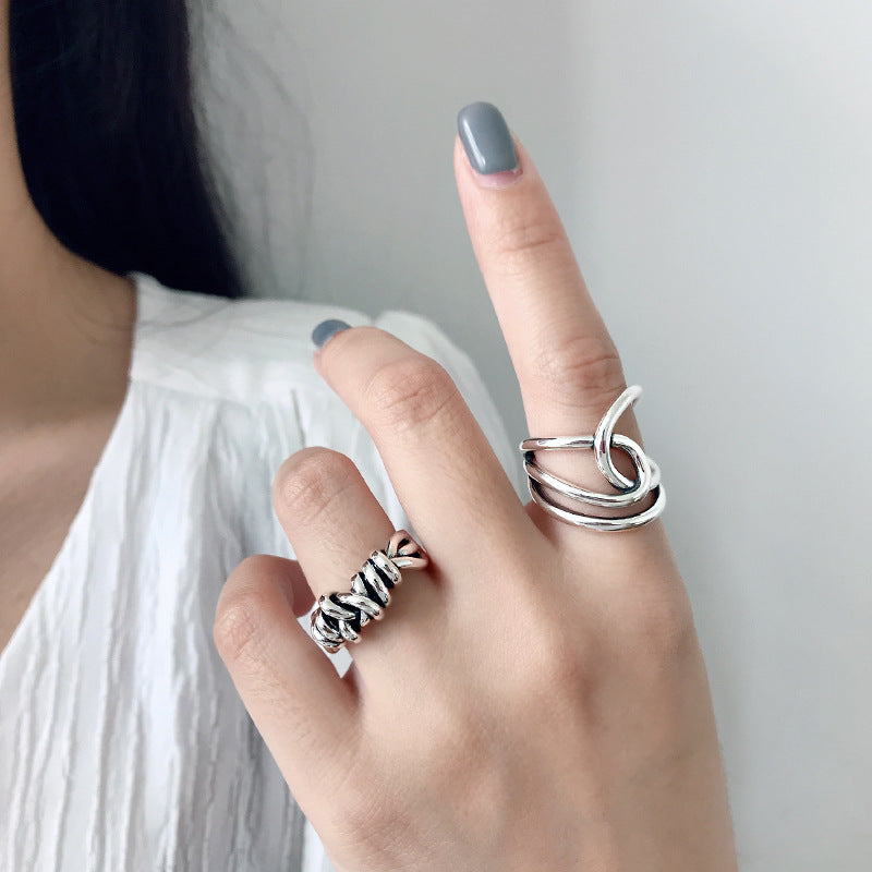 Retro Cross Line Ring 925 Sterling Silber verstellbar modern