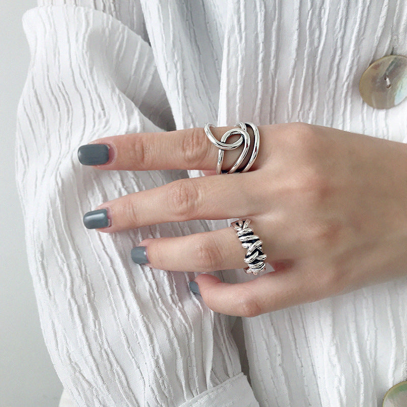 Retro Cross Line Ring 925 Sterling Silber verstellbar modern