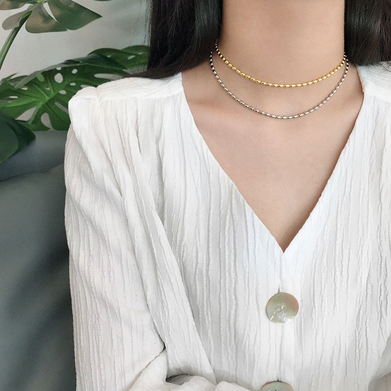 New Oval Beads 925 Sterling Silver Choker Necklace - SterlingSilberSchmuck