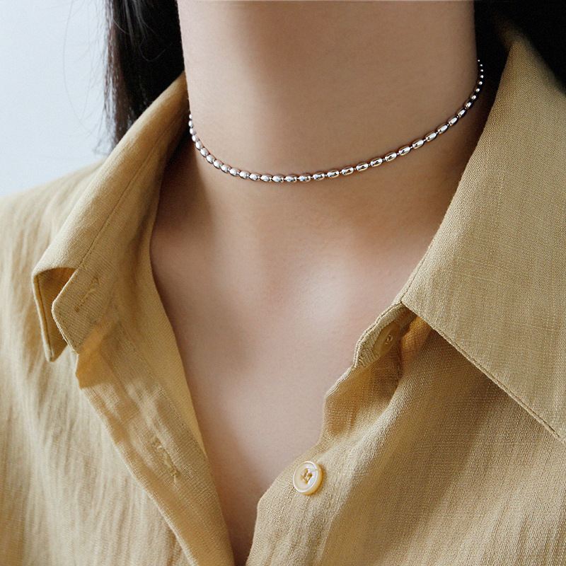 New Oval Beads 925 Sterling Silver Choker Necklace - SterlingSilberSchmuck