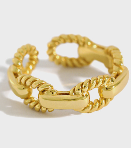 Twisted Hollow Chain Ring 925 Sterling Silber verstellbar modern