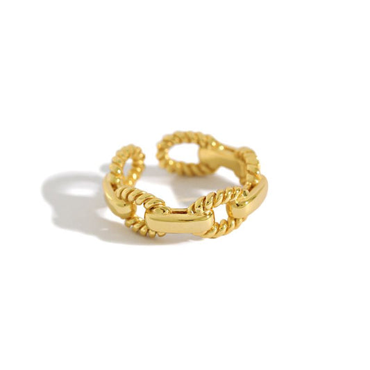 Fashion Twisted Hollow Chain 925 Sterling Silver Adjustable Ring - SterlingSilberSchmuck