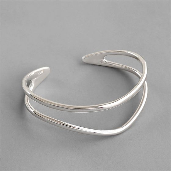 Simple Double Layler 925 Sterling Silver Open Bangle - SterlingSilberSchmuck