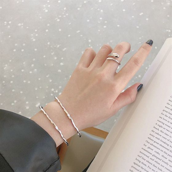 Unregelmäßiger Silber Armreif - 925 Sterling Silber Offen