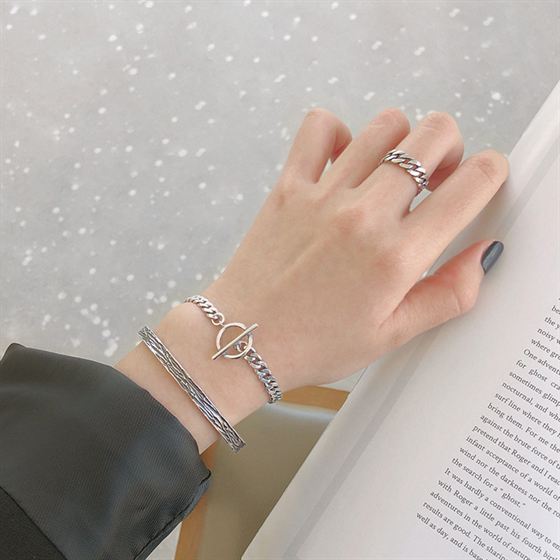 Retro Offener Ring 925 Sterling Silber Band elegant verstellbar