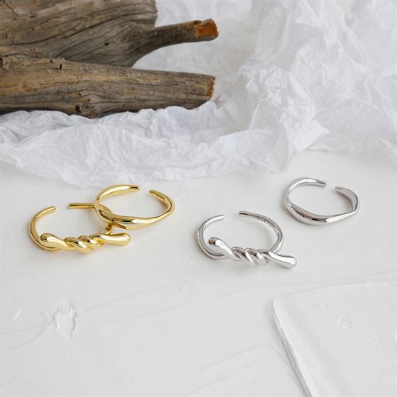 Simple Twisted Wave 925 Sterling Silver Adjustable Ring - SterlingSilberSchmuck