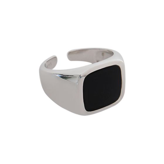 Schwarzer Quadrat Ring 925 Sterling Silber verstellbar modern