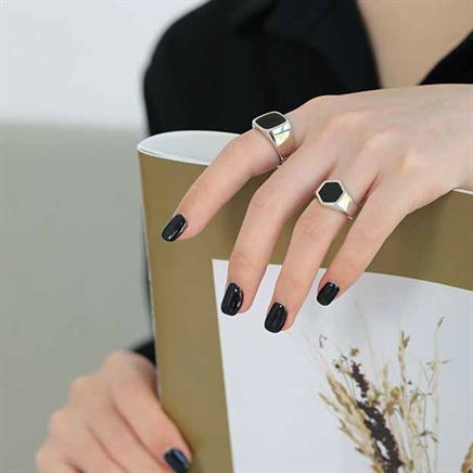 Schwarzer Quadrat Ring 925 Sterling Silber verstellbar modern