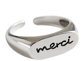 Merci Schrift Ring 925 Sterling Silber verstellbar elegant