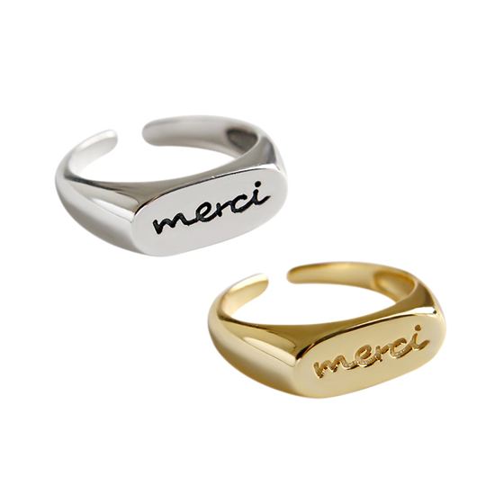 Merci Schrift Ring 925 Sterling Silber verstellbar elegant