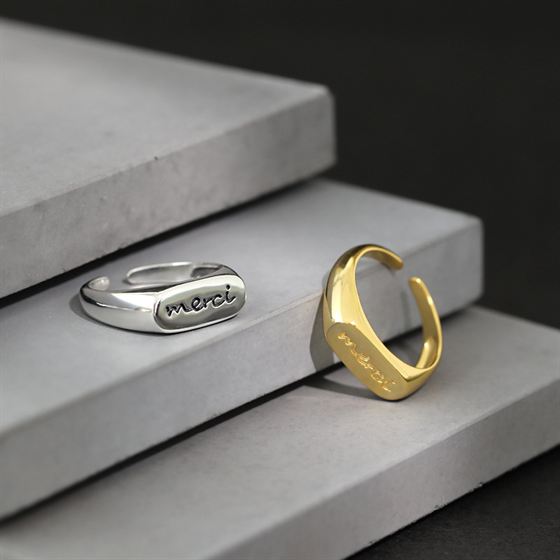 Merci Schrift Ring 925 Sterling Silber verstellbar elegant