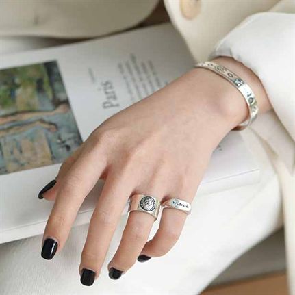 Merci Schrift Ring 925 Sterling Silber verstellbar elegant