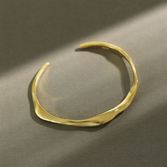 New Irregular 925 Sterling Silver Open Bangle - SterlingSilberSchmuck