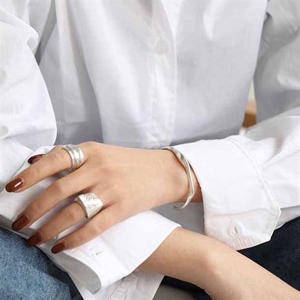 New Irregular 925 Sterling Silver Open Bangle - SterlingSilberSchmuck