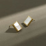 Lade das Bild in den Galerie-Viewer, Office Geometric Rectangle Shell 925 Sterling Silver Stud Earrings
