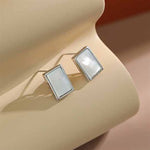 Lade das Bild in den Galerie-Viewer, Office Geometric Rectangle Shell 925 Sterling Silver Stud Earrings
