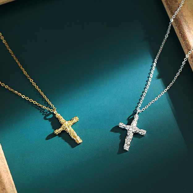 Holy Irregular Cross 925 Sterling Silver Necklace - SterlingSilberSchmuck