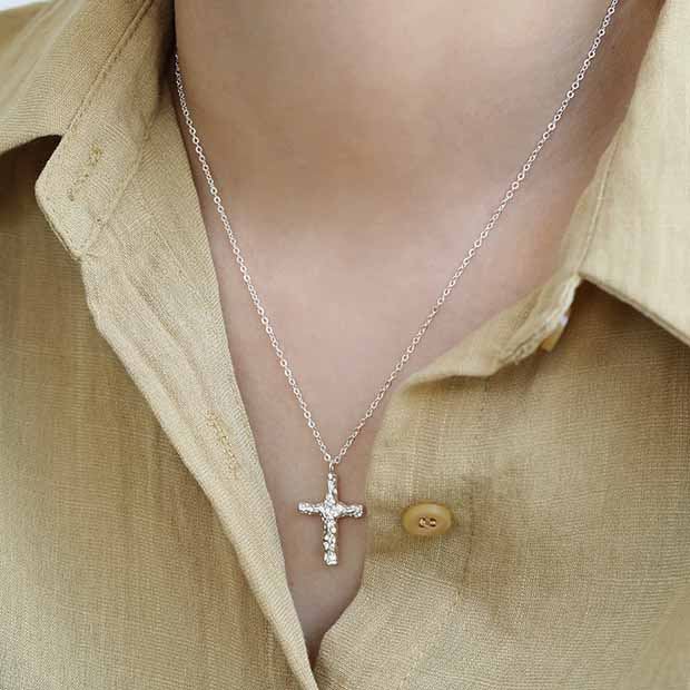 Holy Irregular Cross 925 Sterling Silver Necklace - SterlingSilberSchmuck