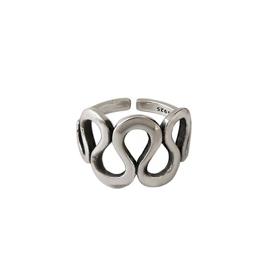 Hollow Wave Ring 925 Sterling Silber verstellbar Vintage elegant