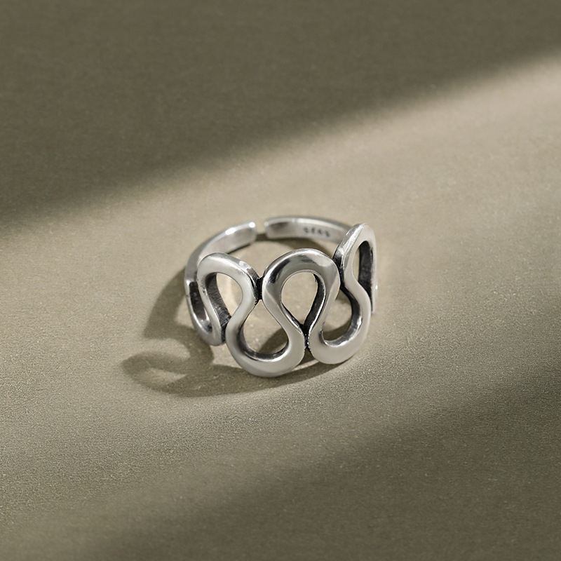 Hollow Wave Ring 925 Sterling Silber verstellbar Vintage elegant