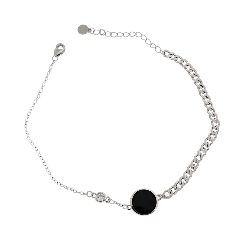 Schwarze CZ Kreis Halskette 925 Sterling Silber elegant modern