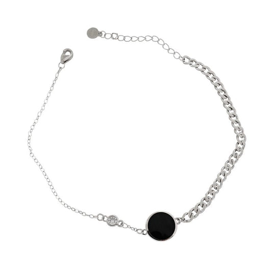 Schwarze CZ Kreis Halskette 925 Sterling Silber elegant modern
