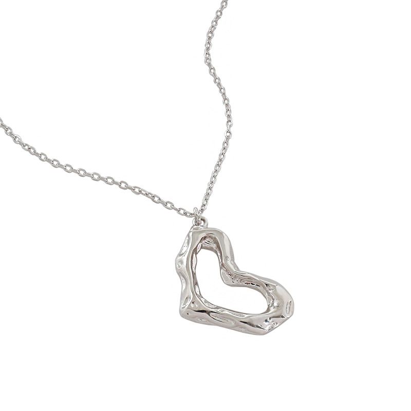 Irregular Hollow Heart 925 Sterling Silver Necklace - SterlingSilberSchmuck