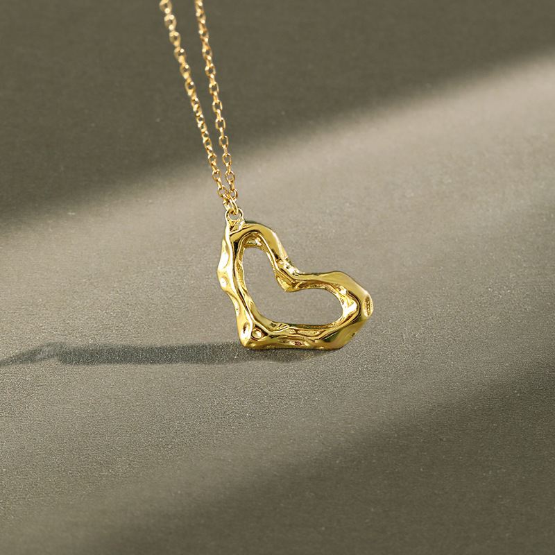 Irregular Hollow Heart 925 Sterling Silver Necklace - SterlingSilberSchmuck