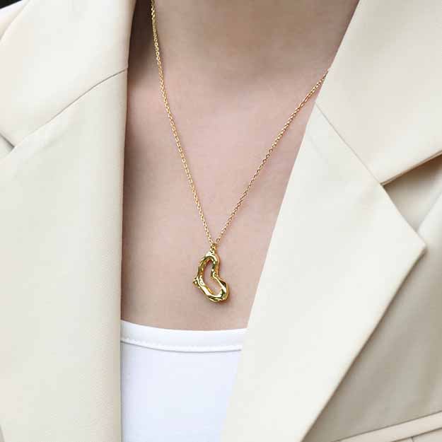 Irregular Hollow Heart 925 Sterling Silver Necklace - SterlingSilberSchmuck