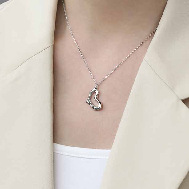 Irregular Hollow Heart 925 Sterling Silver Necklace - SterlingSilberSchmuck
