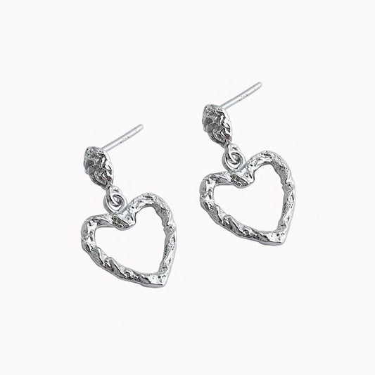 Herz Ohrhänger 925 Sterling Silber - Unregelmäßige hohle Herzen